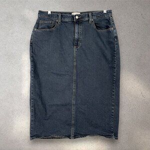 Universal Thread Denim Midi Pencil Skirt Womens 12 Dark Back Slit Fall Academia